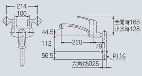 キッチン用蛇口[台][シングルレバー混合水栓][ツーホール][湯水芯203mm][スパウト220mm][一般地]