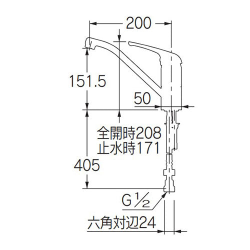 キッチン用蛇口[台][シングルレバー混合水栓][スパウト200mm][一般地]