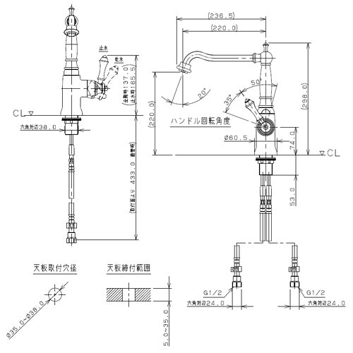 キッチン用蛇口 ANTIRA[台][シングルレバー混合水栓][一般地][オールドブラス]