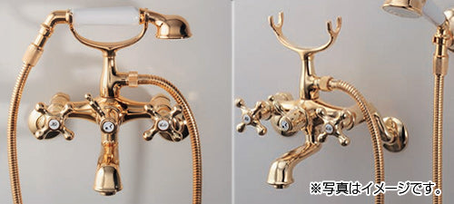 浴室用蛇口 ANTIRA[壁][浴槽・洗い場兼用][2ハンドルシャワーバス混合水栓][スパウト90mm][一般地][ゴールド]