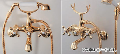 浴室用蛇口 ANTIRA[壁][浴槽・洗い場兼用][2ハンドルシャワーバス混合水栓][スパウト90mm][一般地][ゴールド]