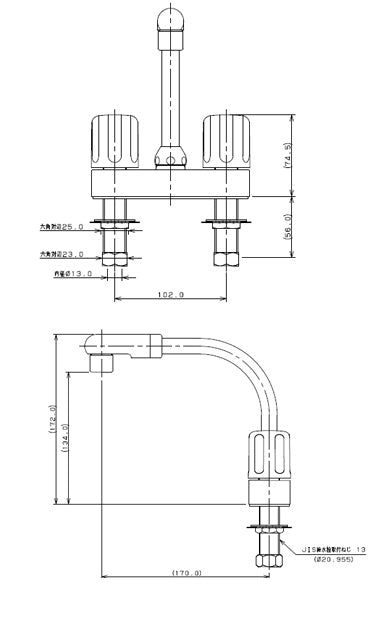キッチン用蛇口[台][2ハンドル混合水栓][キッチン2穴台付][一般地寒冷地共用]