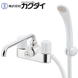 浴室用蛇口[台][浴槽・洗い場兼用][デッキ形][2ハンドルシャワーバス混合水栓][湯水芯102mm][スパウト220mm][一時止水][一般地]