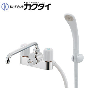 浴室用蛇口[台][浴槽・洗い場兼用][デッキ形][2ハンドルシャワーバス混合水栓][湯水芯120mm][スパウト220mm][一時止水][一般地]