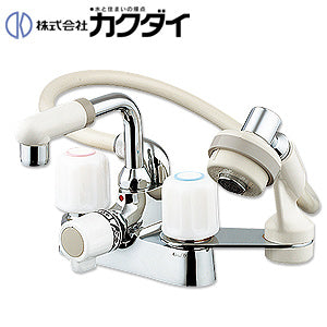 洗面用蛇口[台][シャンプー水栓][2ハンドル混合水栓][スパウト120mm][湯水芯102mm][一時止水][泡沫][一般地]