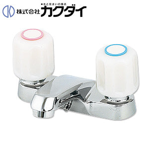 洗面用蛇口[台][2ハンドル混合水栓][スパウト83mm][湯水芯102mm][ゴム栓付][一般地]