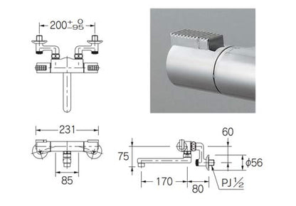 浴室用蛇口[壁][浴槽・洗い場兼用][サーモスタット混合水栓][スパウト170mm][寒冷地]