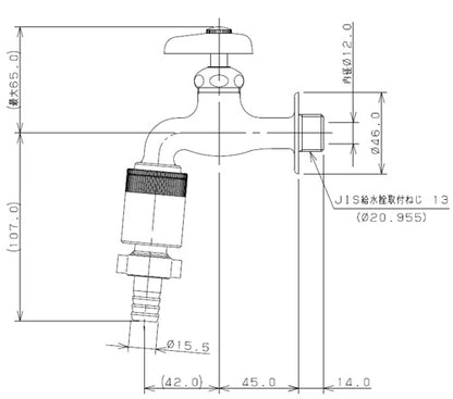 一般用蛇口[壁][単水栓][カップリング付き横水栓][呼13][一般地]