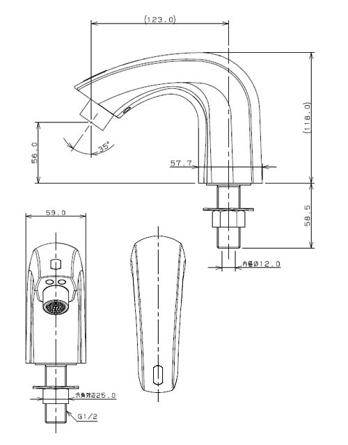 洗面用蛇口[台][自動水栓][単水栓][センサー水栓][乾電池][スパウト123mm][吐水口高さ56mm][一般地]