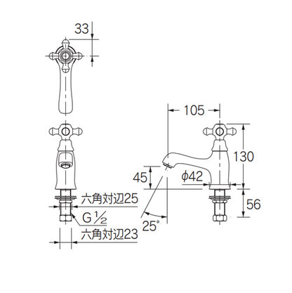 洗面用蛇口 鳥[台][単水栓][立水栓][スパウト105mm][吐水口高さ45mm][一般地]