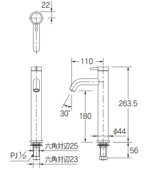 洗面用蛇口 VARUNA[台][単水栓][立水栓][スパウト108mm][吐水口高さ177mm][ミドル][一般地]