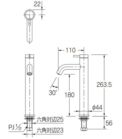 洗面用蛇口 VARUNA[台][単水栓][立水栓][スパウト108mm][吐水口高さ177mm][ミドル][一般地]