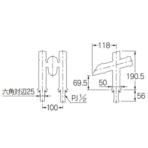 洗面用蛇口 竹里[台][単水栓][ツーホール][スパウト118mm][吐水口高さ70mm][若竹][一般地]