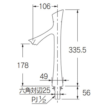 洗面用蛇口 ゾウシリーズ[台][単水栓][スパウト106mm][吐水口高さ178mm][トール][キリン][一般地]
