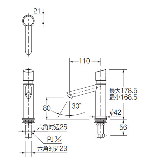 洗面用蛇口[台][単水栓][自閉立水栓][スパウト110mm][吐水口高さ80mm][一般地][マットブラック]