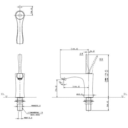 洗面用蛇口 神楽[台][立水栓][スパウト105mm][吐水口高さ75mm][一般地][アンティークゴールド]