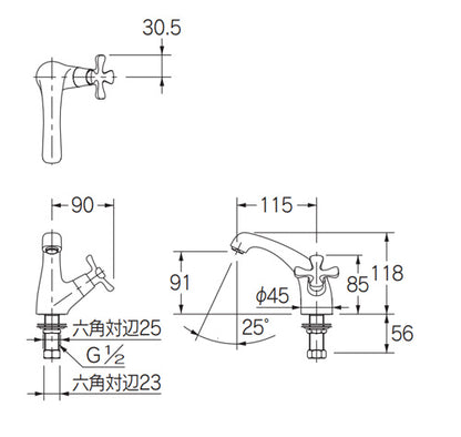 洗面用蛇口 hana[台][単水栓][立水栓][吐水口高さ91mm][一般地]
