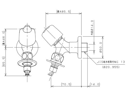 洗濯機用蛇口[壁][単水栓][洗濯機用水栓][ストッパー、送り座付][一般地]