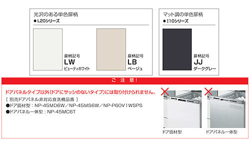 ドアパネルセット[ディープタイプ用][幅45cm][ドア用+食洗機下部用（下部点検口）][ビルトイン食洗機部材]