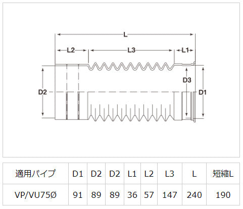 アキレスジョイント[φ75][190～240mm][壁排水便器ジョイント][トイレ部材]