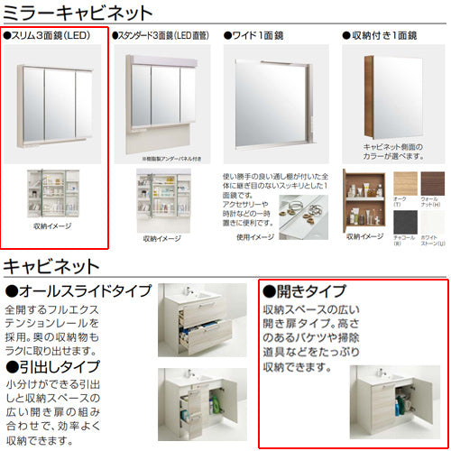 洗面化粧台セット ラクトワ[間口900mm][高さ2300mm][開きタイプ][シャワー付シングルレバー水栓][3面鏡][スリムLED][マグネットパネル][ウォールキャビネット][一般地]