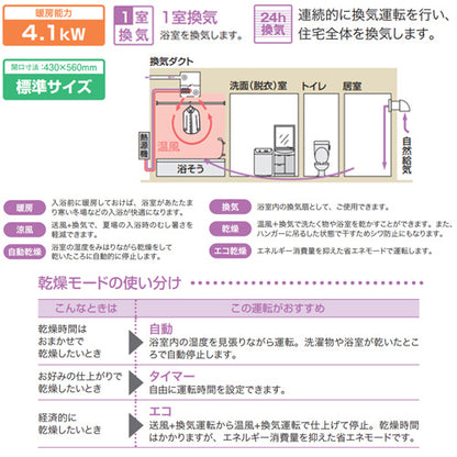 浴室暖房乾燥機[温水式][天井埋込型][1室換気対応][開口標準タイプ][1室自動乾燥機能付][衣類乾燥][1.5坪以下]