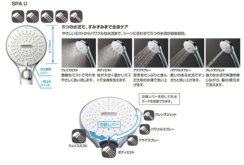 浴室用蛇口 eモダン[壁][洗い場専用][サーモスタット付シャワーバス混合水栓][SPA U][めっき][吐水口66mm][寒冷地]