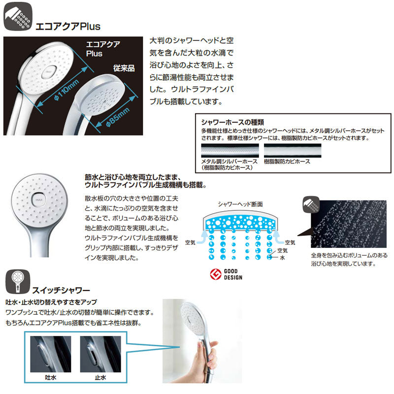 シャワーヘッドセット[取り替え用パーツ][エコアクアPlus][スイッチ付][樹脂製部カビホース][長さ1.6m][接続ネジ:M20×1]