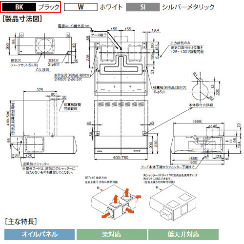 ●レンジフード スタンダードシリーズ[ターボファン][幅75cm][平型][ブラック]