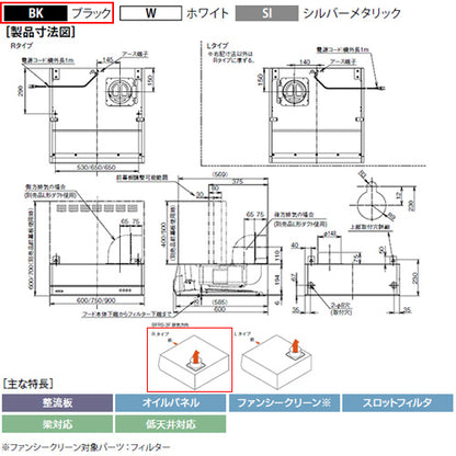 ●レンジフード スタンダードシリーズ[シロッコファン][幅75cm][平型][ブラック][右排気]