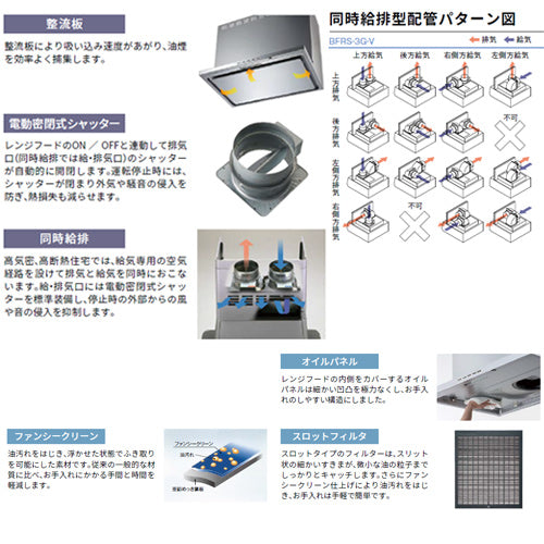 ●レンジフード 同時給排シリーズ[シロッコファン][幅75cm][総高さ60cm][平型][同時給排][給気前幕板付属][ホワイト]