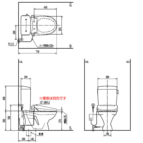 組み合わせトイレ LN便器[床:排水芯200mm][手洗い無し][組み合わせ便器][標準サイズ][寒冷地(流動方式)]