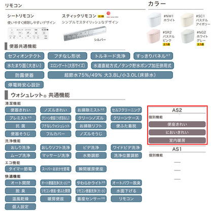 タンクレストイレ ネオレストASタイプ[AS2][床:排水芯305～540mm][給水:露出][タンクレス便器][一般地][寒冷地(流動方式)]