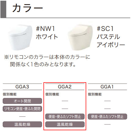 一体型トイレ GGA[GGA2][床:排水芯282～540mm][タンク式便器][一般地][寒冷地(流動方式)]