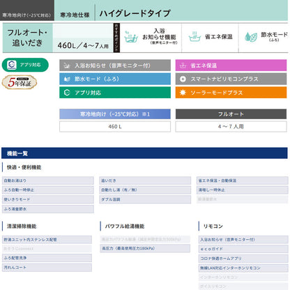 ♪【10年保証付】【工事費込】エコキュート[フルオート][460L][角型][ハイグレード][標準圧][寒冷地][リモコン脚部カバー][スマイル10]