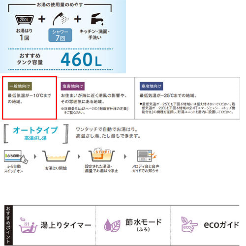 【10年保証付】【工事費込】エコキュート[インターホンリモコン付属][オート][460L][角型][スタンダード][標準圧][一般地][スマイル10][脚部カバー]