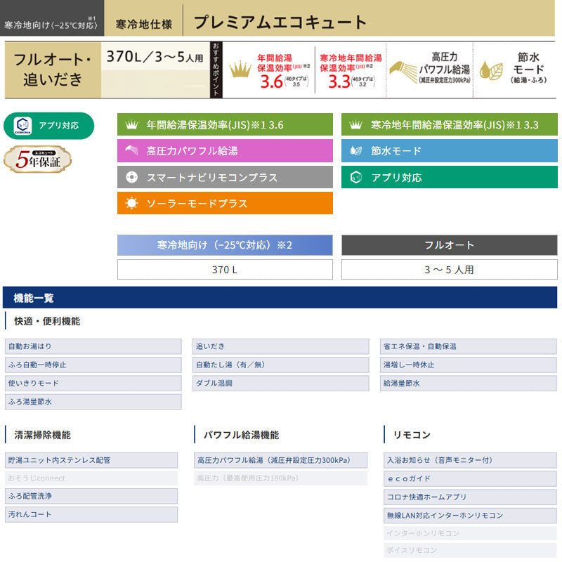♪♪【10年保証付】【工事費込】エコキュート[フルオート][370L][角型][プレミアム][パワフル高圧][寒冷地][リモコン脚部カバー][スマイル10]