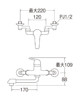 キッチン用蛇口[壁][シングルレバー混合水栓][スパウト170mm][一般地]
