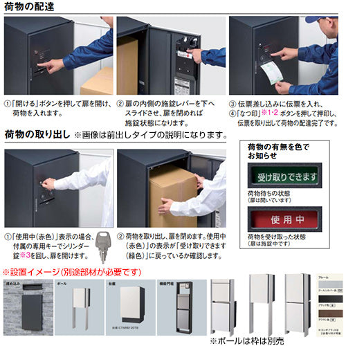 宅配ボックス コンボフラット[ボックスのみ][前入][後出][FR][シリンダー鍵][押印機構あり][ミドルタイプ]