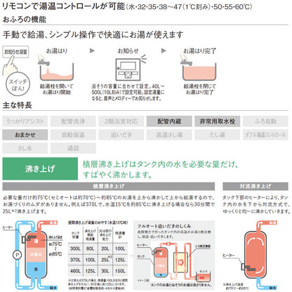 【10年保証付】【工事費込】電気温水器 ユポカ[台所リモコン同梱][給湯専用][370L][標準圧][マンション(屋内設置専用)][エマージェンシーストップ機能][スマイル10]