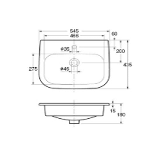 洗面器単品[デュラビット][D-Code][Sieger Design][オーバーカウンター式][角形][545×435][水栓取付穴径:φ35][中央1ヶ所]