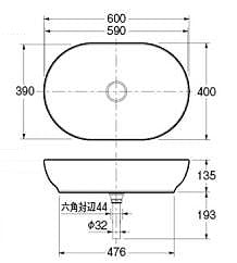 洗面器単品[デュラビット][Luv][Cecilie Manz][ベッセル式][楕円形][専用排水上部セット付]