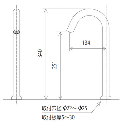 洗面用蛇口 E1700シリーズ[台][センサー水栓][自動水栓][単水栓][乾電池][ロングタイプ][吐水口高さ340ミリ][一般地]