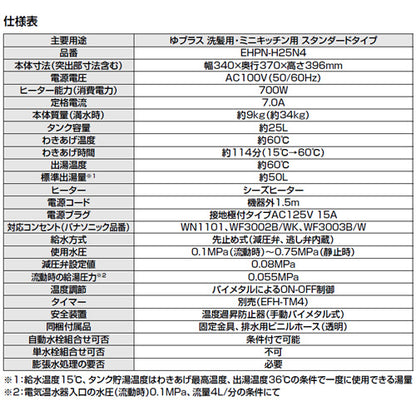 小型電気温水器 ゆプラス[床置設置][ミニキッチン用][スタンダードタイプ][本体+排水器具][100V][25L][わきあげ温度:約60度][ネジ径50A(2インチ)・ネジ径40A(1.5インチ)排水管共用]