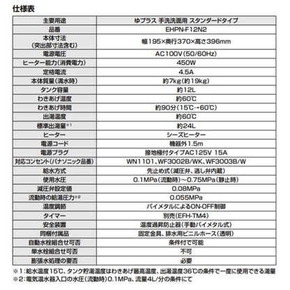 小型電気温水器 ゆプラス[床置設置][ミニキッチン用][スタンダードタイプ][本体+排水器具][100V][12L][わきあげ温度:約60度][ネジ径50A(2インチ)・ネジ径40A(1.5インチ)排水管共用]