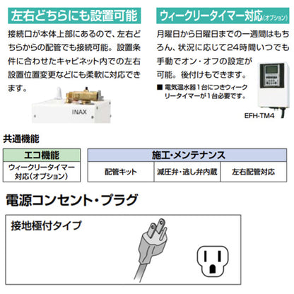 小型電気温水器 ゆプラス[床置設置][ミニキッチン用][コンパクトタイプ][本体+排水器具][100V][6L][わきあげ温度:約60度][ネジ径50A(2インチ)・ネジ径40A(1.5インチ)排水管共用]