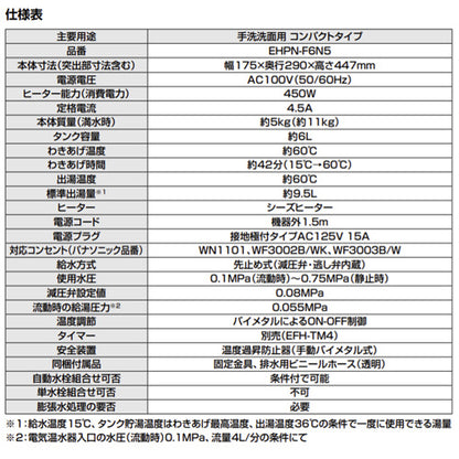 小型電気温水器 ゆプラス[床置設置][ミニキッチン用][コンパクトタイプ][本体+排水器具][100V][6L][わきあげ温度:約60度][ネジ径50A(2インチ)・ネジ径40A(1.5インチ)排水管共用]