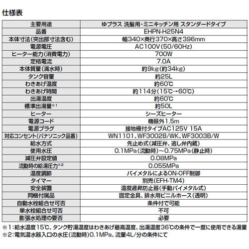 小型電気温水器 ゆプラス[床置設置][洗髪用・ミニキッチン用][スタンダードタイプ][本体のみ][100V][25L][わきあげ温度:約60度]