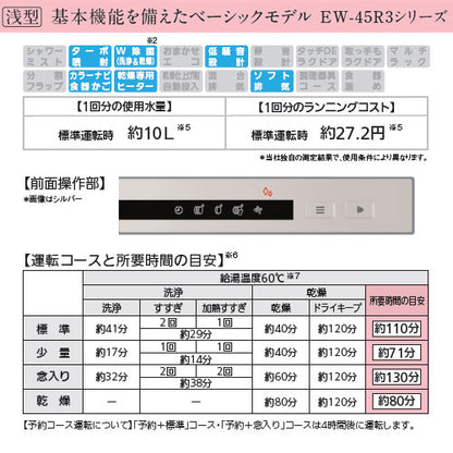 ビルトイン食洗機[新設用][スライドオープンタイプ][ドア面材型][浅型][幅45cm][奥行65cm][約5人用][ブラック]