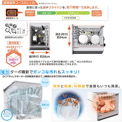 ビルトイン食洗機[取替用][スライドオープンタイプ][ドアパネル型][深型][幅45cm][奥行65cm][約6人用][化粧パネル対応][シルバー]